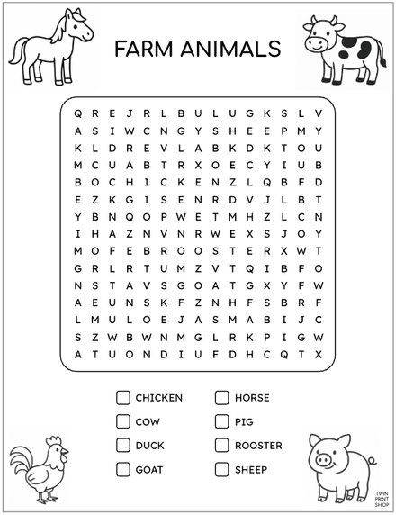 Farm Animal Word Search - Large