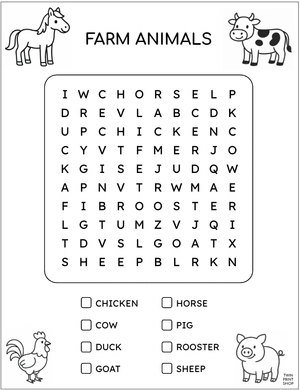 Farm Animal Word Search - Small