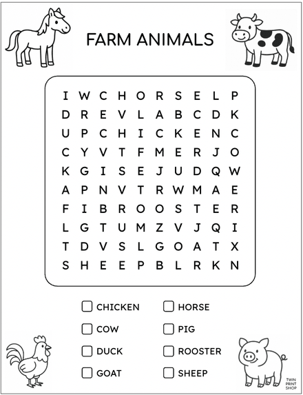 Farm Animal Word Search - Small