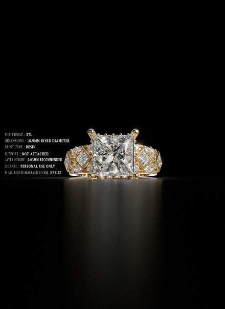 Luxury Engagement Ring 3D Model 017 – Gold STL Jewelry Design for 3D Printing