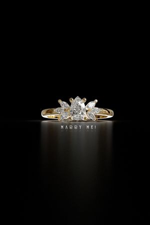 Luxury Gold Engagement Ring STL File – Marquise and Oval Diamond 3D Jewelry Design