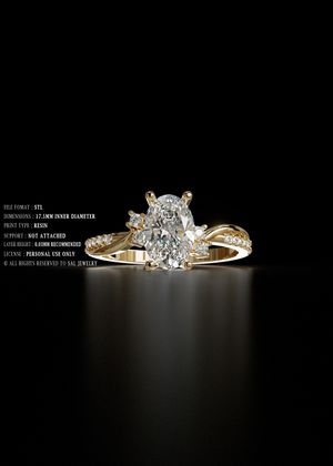 Luxury Engagement Ring 3D Model 018 – Gold STL Jewelry Design for 3D Printing