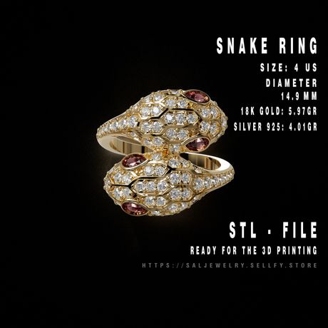 Couple Snake Ring 3D Design – STL Jewelry File for Printing