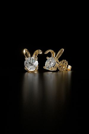 Luxury Bunny Diamond Stud Earrings 3D Model – Elegant Gold Jewelry Design