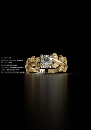 Luxury Engagement Ring 3D Model 011 – Gold STL Jewelry Design for 3D Printing