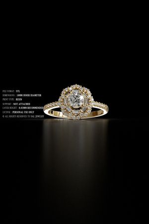 Luxury Engagement Ring 3D Model 015 – Gold STL Jewelry Design for 3D Printing