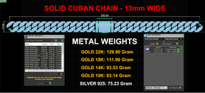 13mm Wide FULL LOCK BOX CUBAN Link Chain - SOLID 