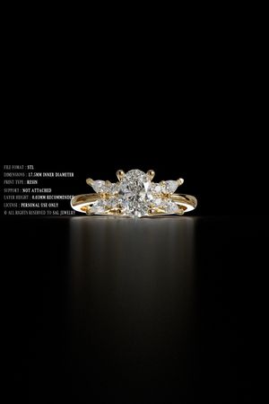 Luxury Engagement Ring 3D Model 013 – Gold STL Jewelry Design for 3D Printing