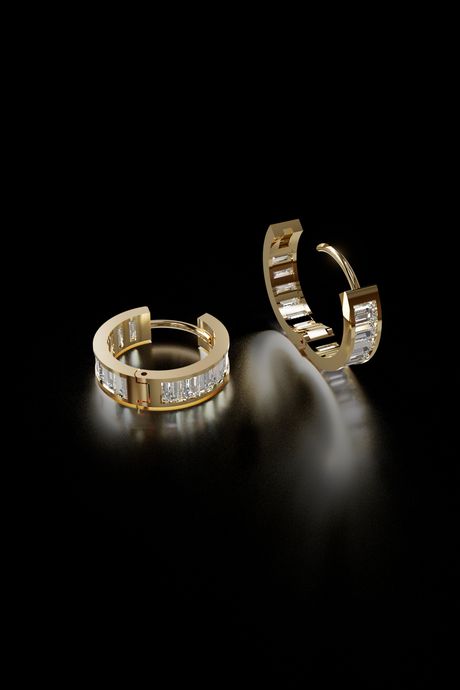 Golden Hoop Earrings 3D Model – Luxury Minimalist Jewelry CAD File | Digital Product