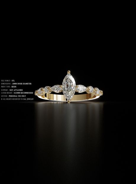 Luxury Engagement Ring 3D Model 020 – Gold STL Jewelry Design for 3D Printing
