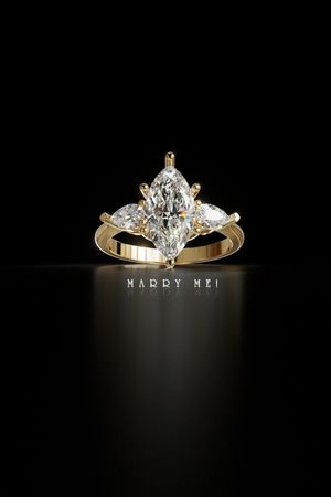 Luxury Three-Stone Marquise Ring 3D Model – STL for Jewelry Printing