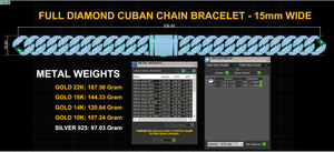 15mm Wide CUBAN Chain Bracelet Full Diamonds And Lock Box -SOLID