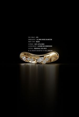 Luxury Engagement Ring 3D Model 021 – Gold STL Jewelry Design for 3D Printing