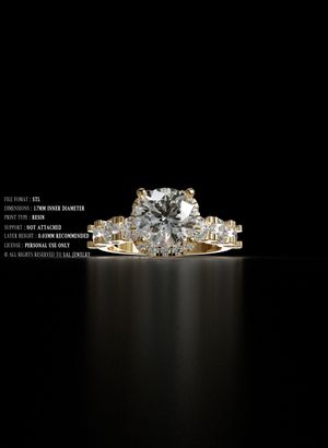 Luxury Engagement Ring 3D Model – Gold STL Jewelry Design for 3D Printing