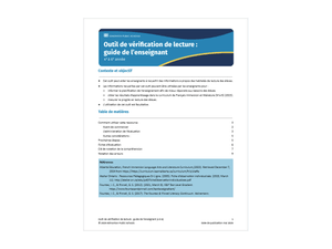 Outil de vérification de lecture : guide de l’enseignant (4 à 6) 