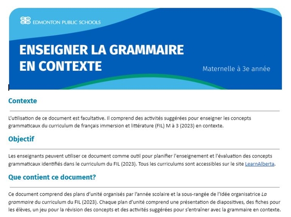 FIM Teaching Grammar in Context - M à 3e année