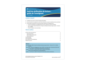Outil de vérification de lecture : guide de l’enseignant (7 à 9)