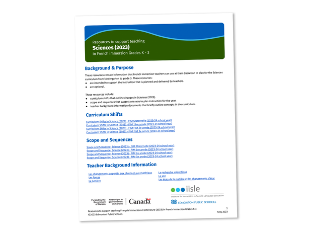 Resources to support teaching Sciences (2023) in French immersion Grades K-3
