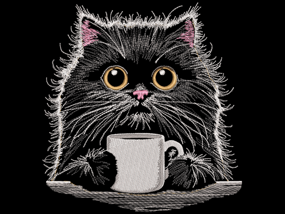 Katze mit Tasse Konturen Lichteffekt