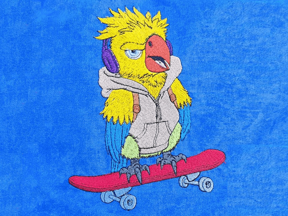 Papagei mit Skateboard