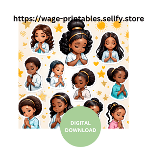 Praying Women of Color- Full Color Printable Sticker Design