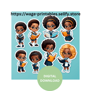 Black American Elementary Scholars- Full Color Printable Sticker Design