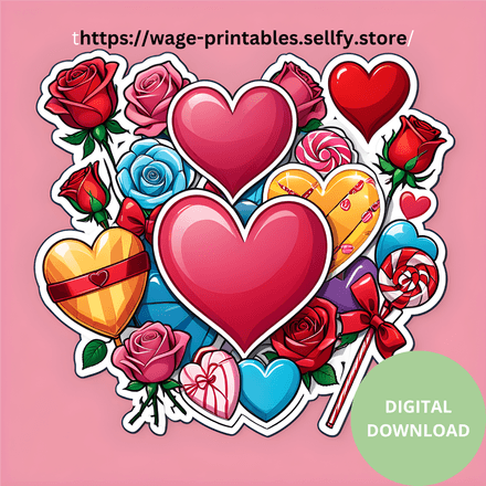 Bouquet of Hearts- Full Color Printable Sticker Design