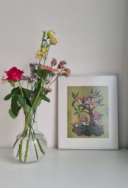 Art Print Red "Sweets in the Forest" 8"x10" on Matte Paper