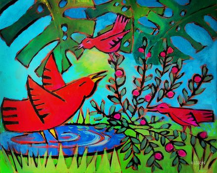 Red Birdies at the Pool