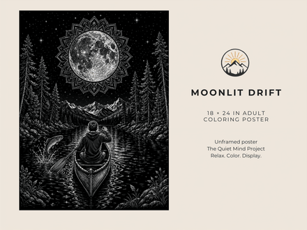 Moonlit Drift — 18×24 Blackout Adult Coloring Poster