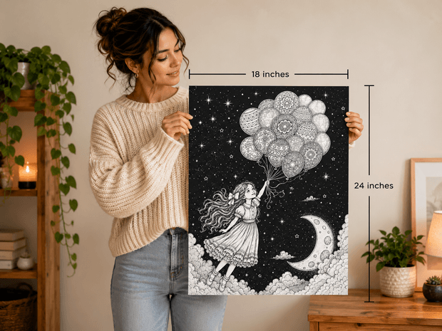 Carried by Dreams – Premium Adult Coloring Poster (Blackout Style)