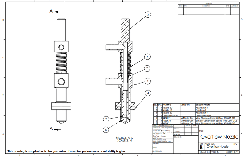 OVERFLOW NOZZLE manufacturing drawings
