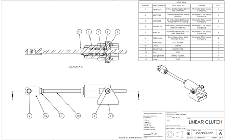 OVERLOAD LINEAR CLUTCH manufacturing drawings