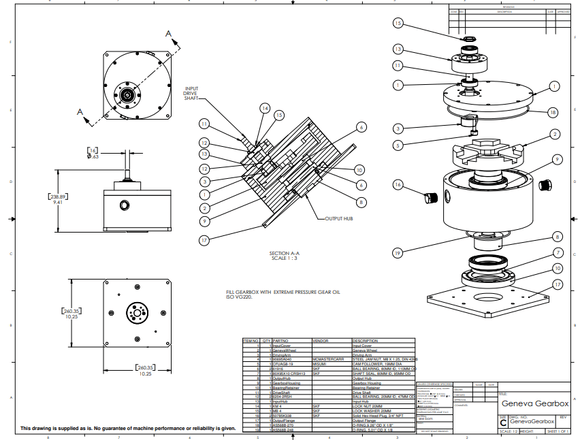 GENEVA GEARBOX manufacturing drawings