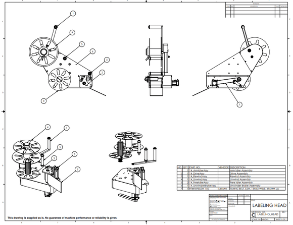 LABELING HEAD manufacturing drawings