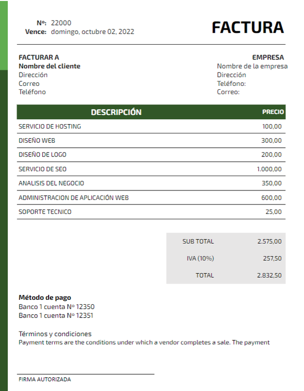 Plantilla Simple de Servicios