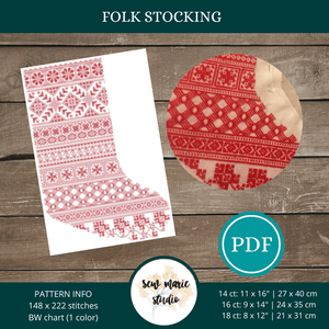 Folk Stocking Cross Stitch Pattern