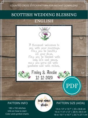 Scottish Wedding Blessing English Cross Stitch Pattern