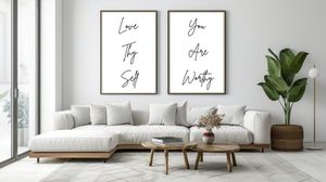 Love Thy Self, You Are Worthy - Black and White Printable Wall Art Quote