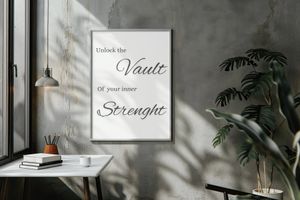 Unlock The Vault Of Your Inner Strength - Black and White Printable Wall Art Quote