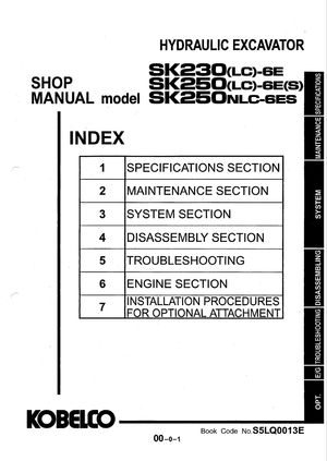 Kobelco Shop Manual SK230-6E, SK230LC-6E, SK250-6E, SK250LC-6ES, SK250NLC-6ES Excavator S5LQ0013E EN