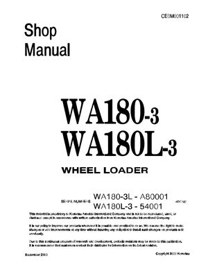 Komatsu Shop Manual WA180-3L, WA180L-3 A80001 and up, 54001 and up Wheel Loader CEBM001102 English