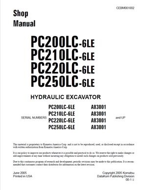 Komatsu Shop Manual PC200LC-6LE, PC210LC-6LE, PC220LC-6LE, PC250LC-6LE Excavator CEBM001002 English