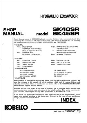 Kobelco Shop Manual SK40SR, SK45SR Hydraulic Excavator S5PH0001E01 English