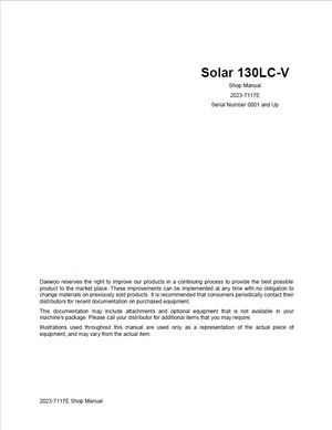 Doosan Daewoo Shop Manual Solar 130LC-V 0001 and up Track Excavator 2023-7117E English