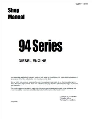 Komatsu Shop Manual 2D94-2, 3D94-2, 4D94-2, 4D94-3, 94 Series Diesel Engine SEBE6142A03 English