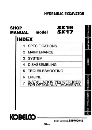 Kobelco Shop Manual SK16, SK17 Hydraulic Excavator S5PF0004E English