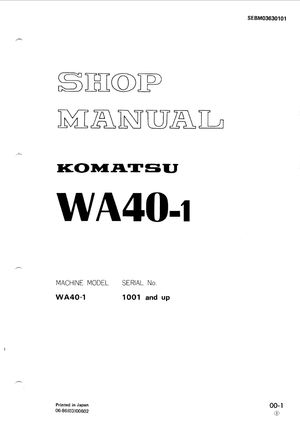 Komatsu Shop Manual WA40-1 1001 and up Wheel Loader SEBM03630101 English