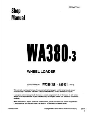 Komatsu Shop Manual WA380-3, WA380-3LE A50001 and up Wheel Loader CEBMW23091 English