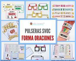 ✂💻 PULSERAS SVOC 🎯 Oraciones ✍️ Sujeto · Verbo · Objeto · Complementos 🏤 En clase